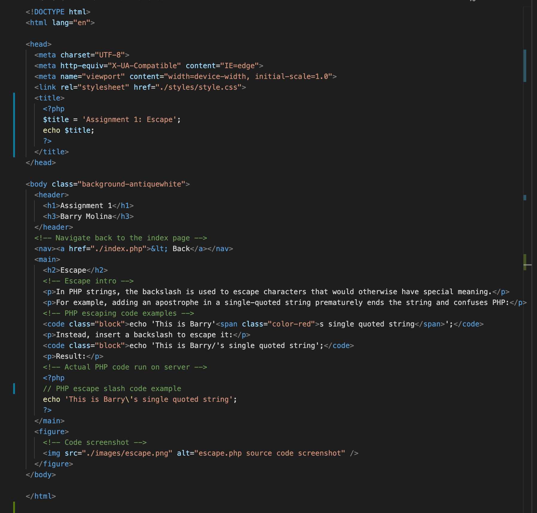 escape.php source code screenshot